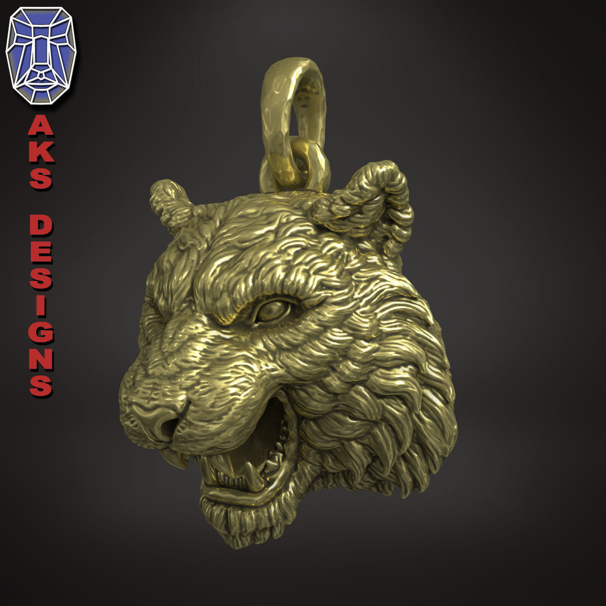 Pendant Organic jewelry tiger v172 3D print model_1