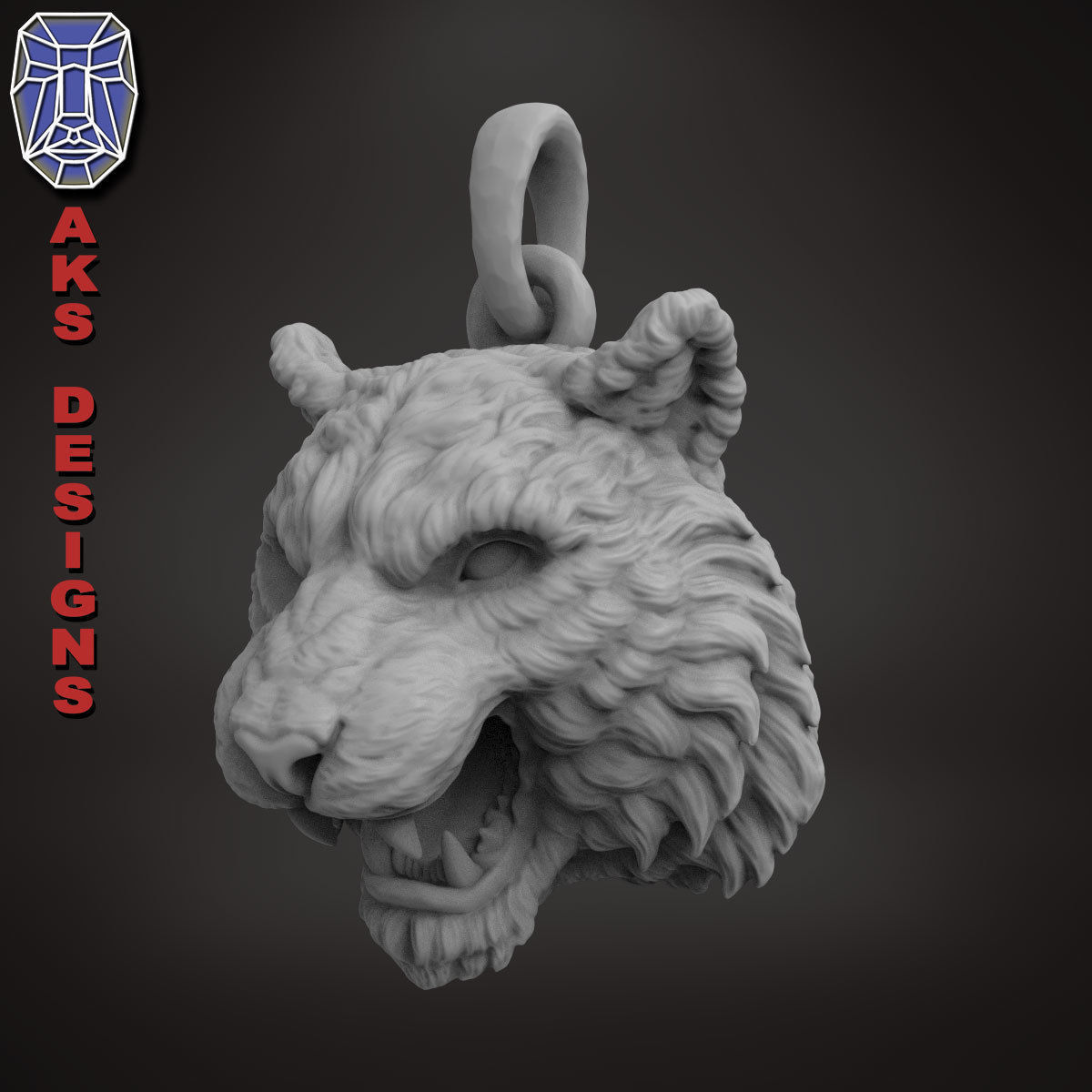 Pendant Organic jewelry tiger v172 3D print model_17