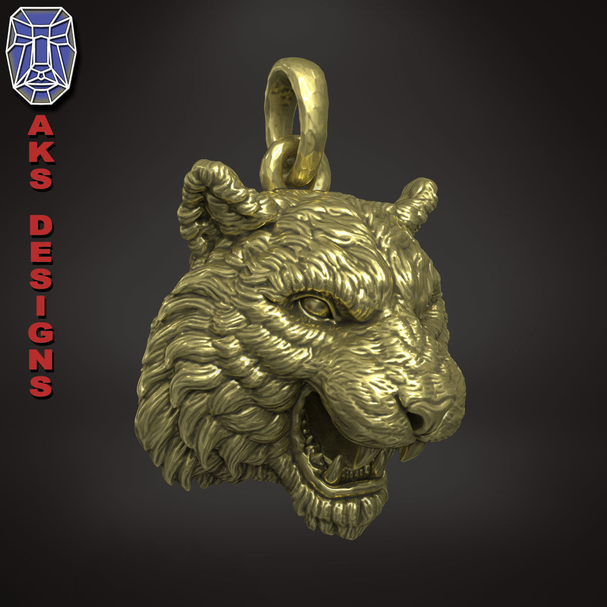 Pendant Organic jewelry tiger v172 3D print model_4