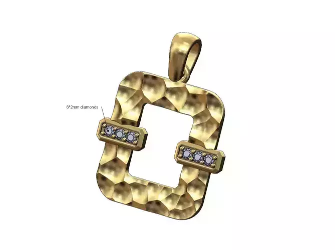 Diamond strips hammered open square pendant with bail