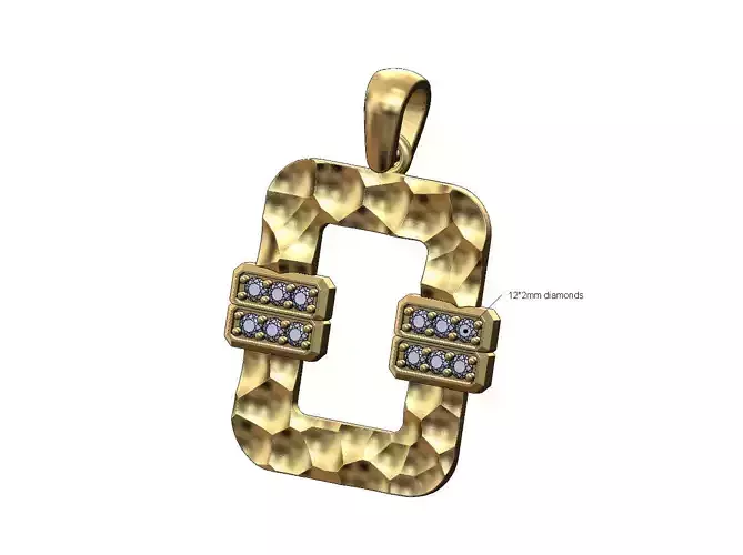 Double diamond strips hammered open square pendant with bail