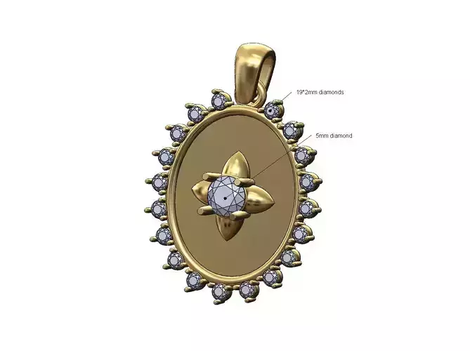 Spiked solitaire setting oval diamond pendant charm