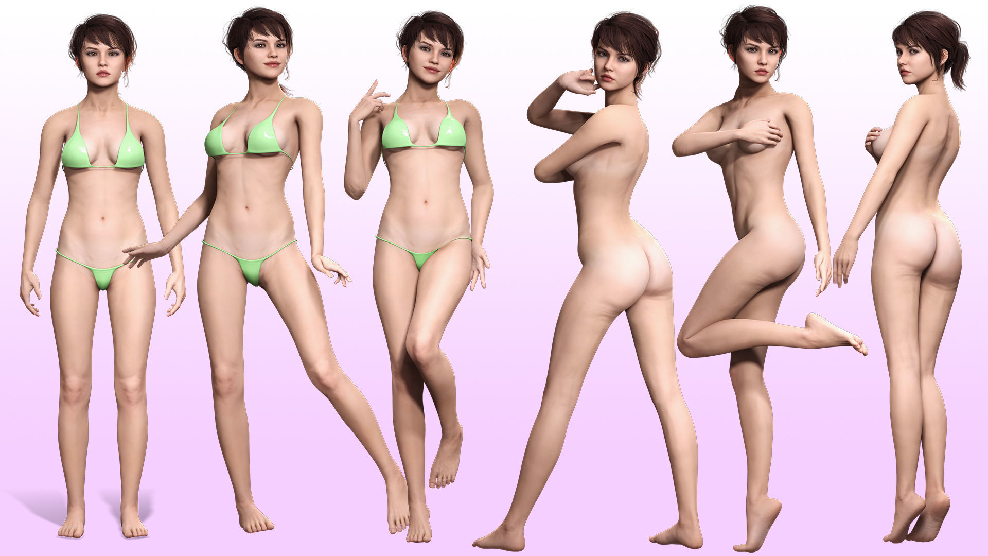 Nora - Naked Girl In Bikini Low-poly 3D model_2