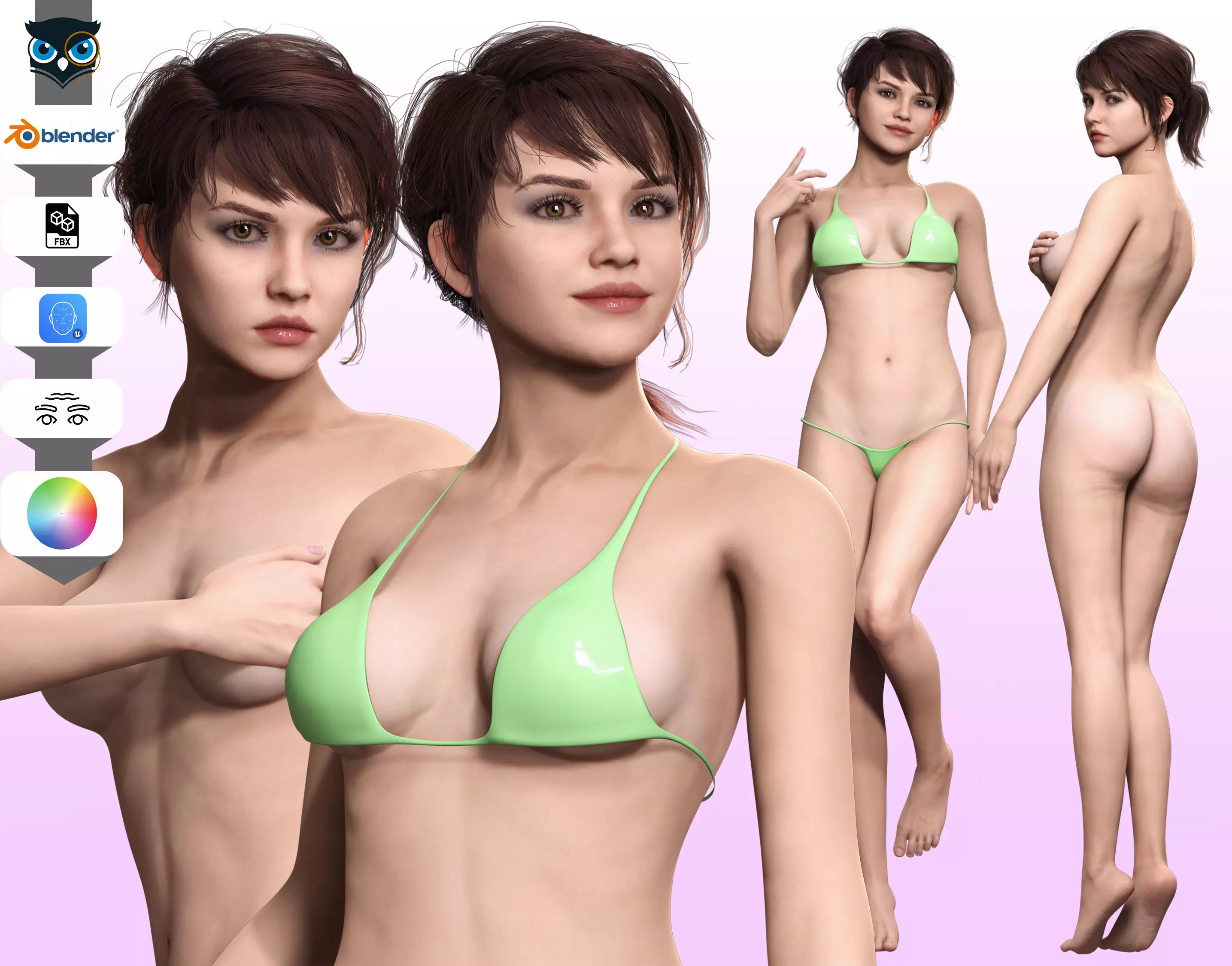 Nora - Naked Girl In Bikini Low-poly 3D model_0