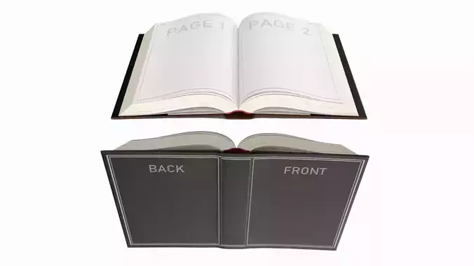 Open book with blank pages and book jacket mockup 3D model