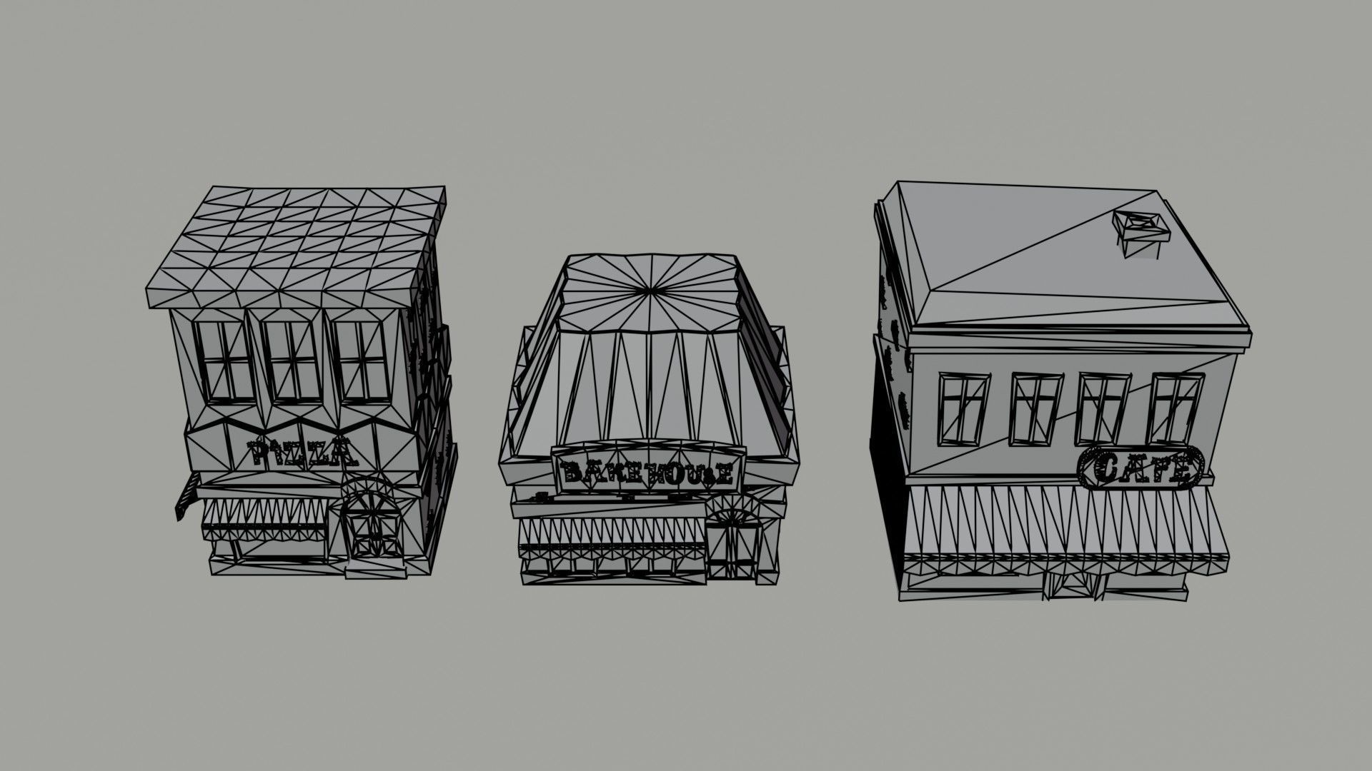 Cartoon shops Polygonal Style Low-poly 3D model_5