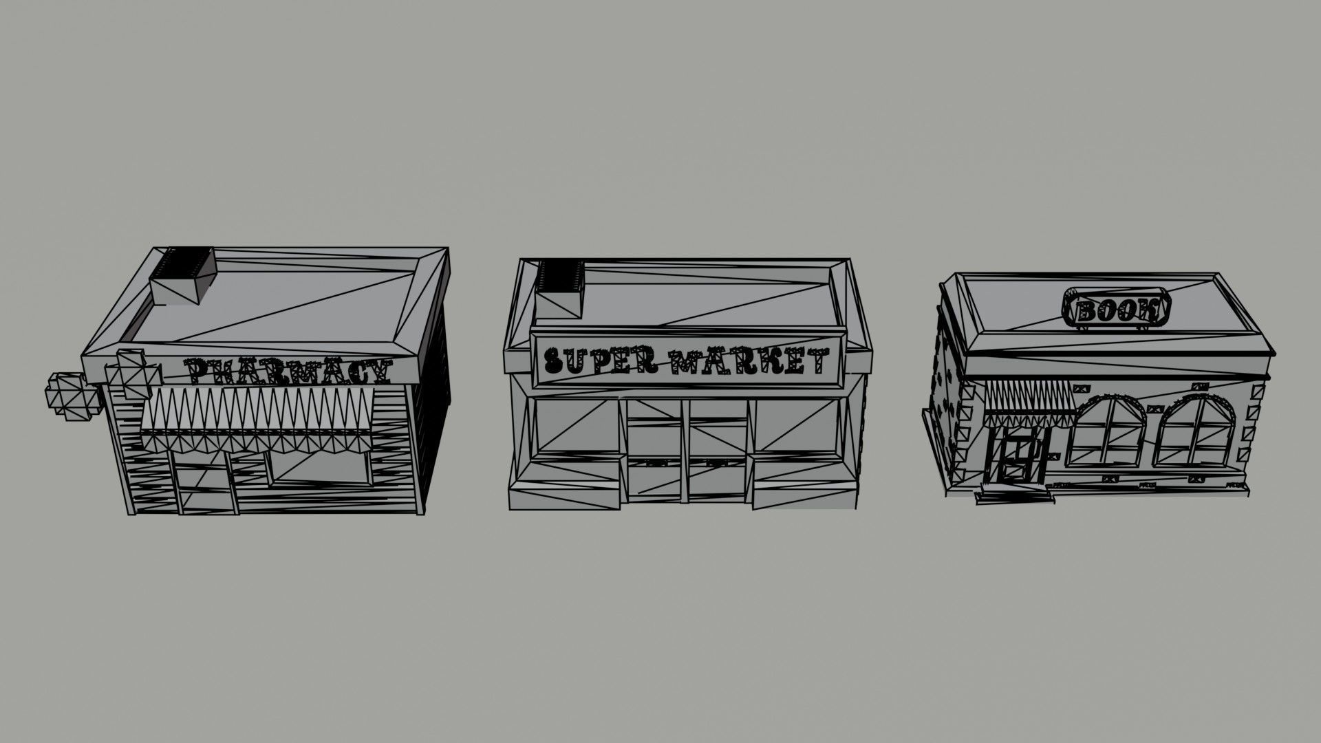 Cartoon shops Polygonal Style Low-poly 3D model_6