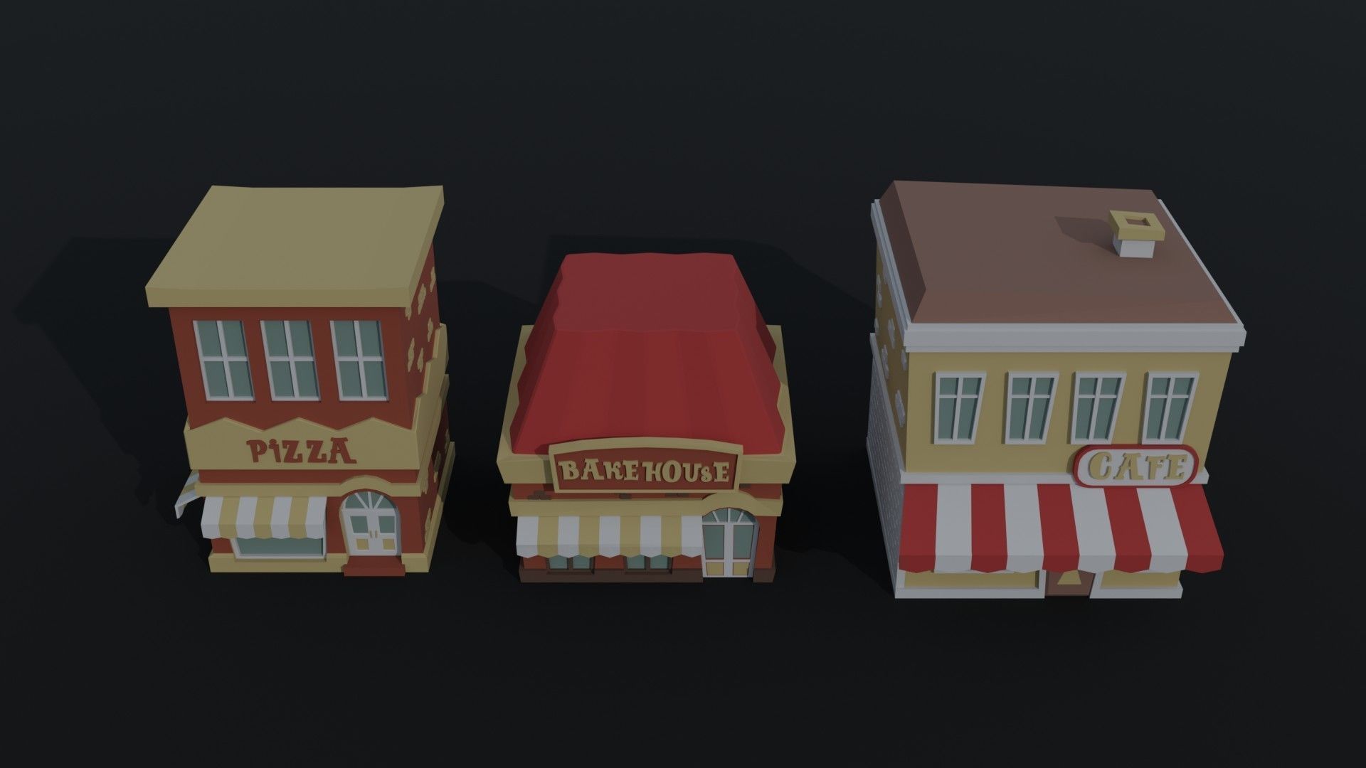 Cartoon shops Polygonal Style Low-poly 3D model_2