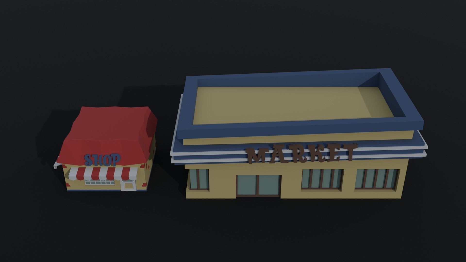 Cartoon shops Polygonal Style Low-poly 3D model_4