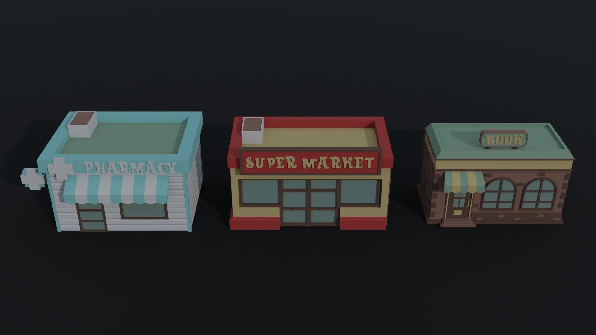 Cartoon shops Polygonal Style Low-poly 3D model_3