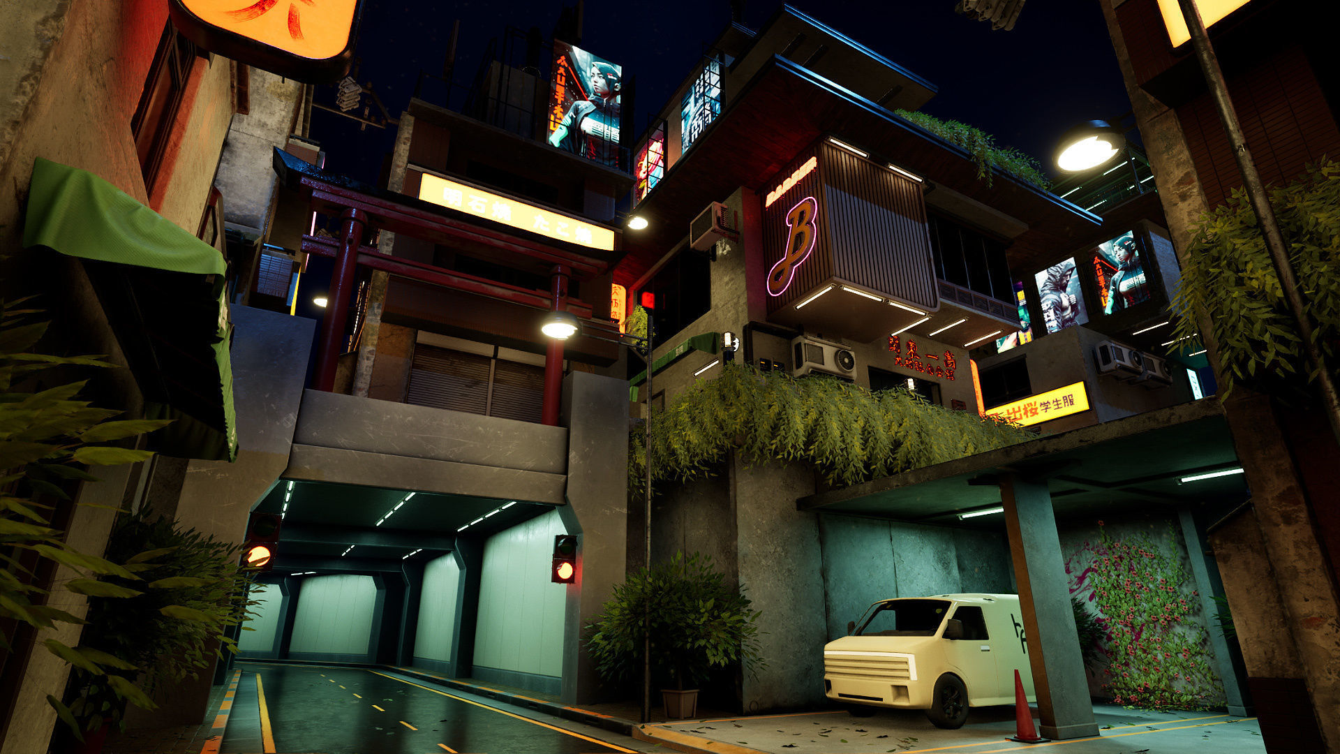 Cyberpunk District Low-poly 3D model_16