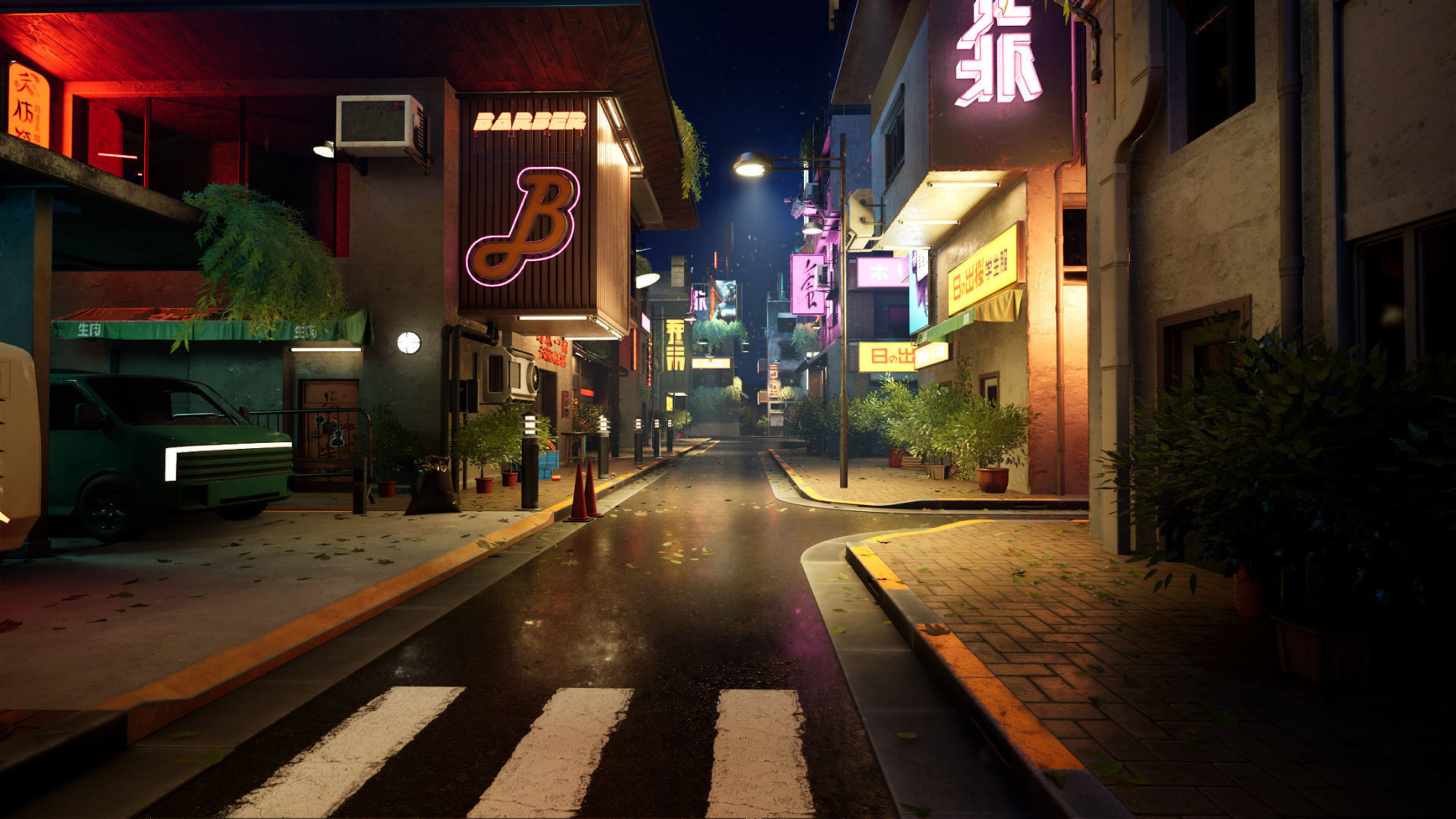 Cyberpunk District Low-poly 3D model_3