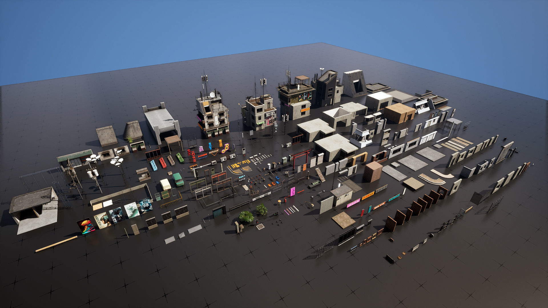 Cyberpunk District Low-poly 3D model_24