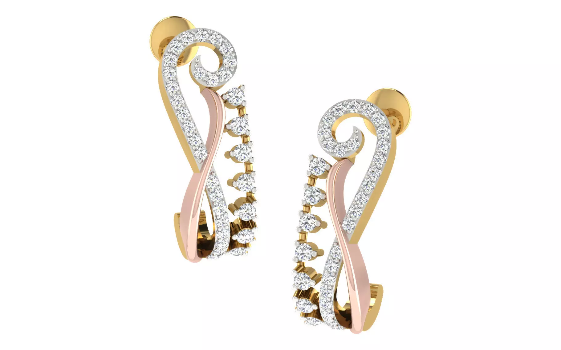 Yellow gold diamond earring-EZ BI-93 3D print model