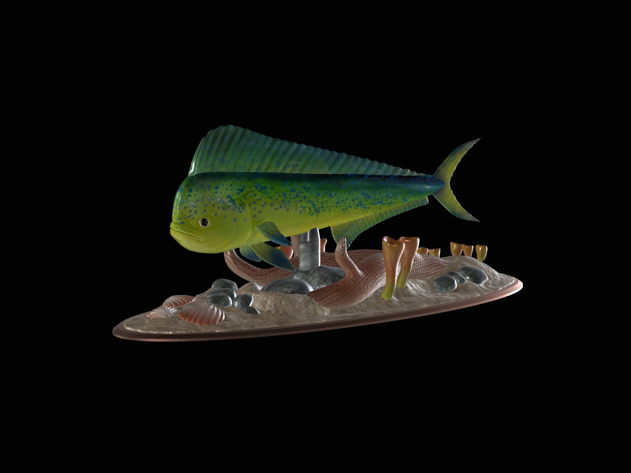 MAHI MAHI UNDERWATER STATUE DETAILED TEXTURE FOR 3D PRINTING 3D print model_1