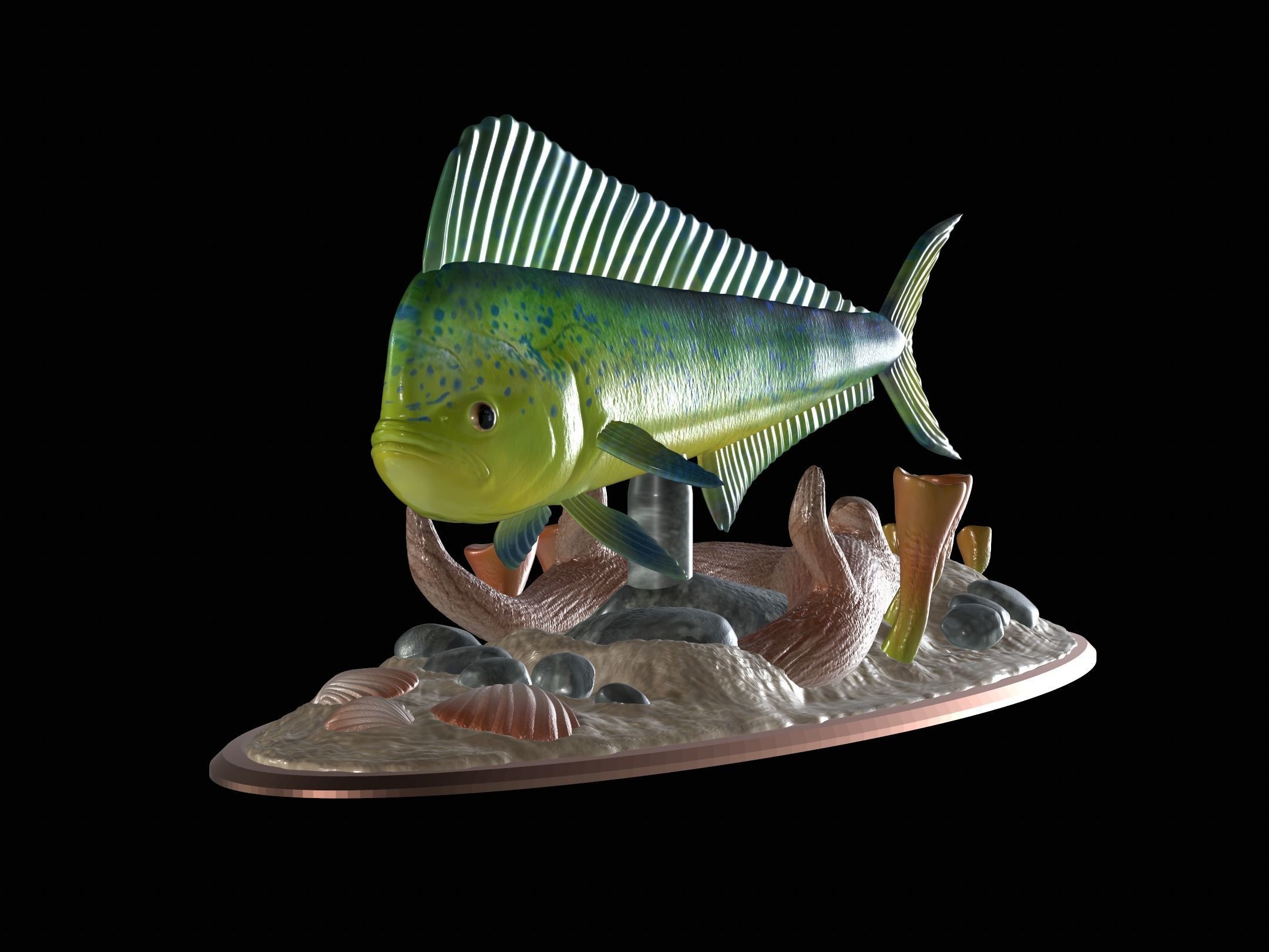 MAHI MAHI UNDERWATER STATUE DETAILED TEXTURE FOR 3D PRINTING 3D print model_15