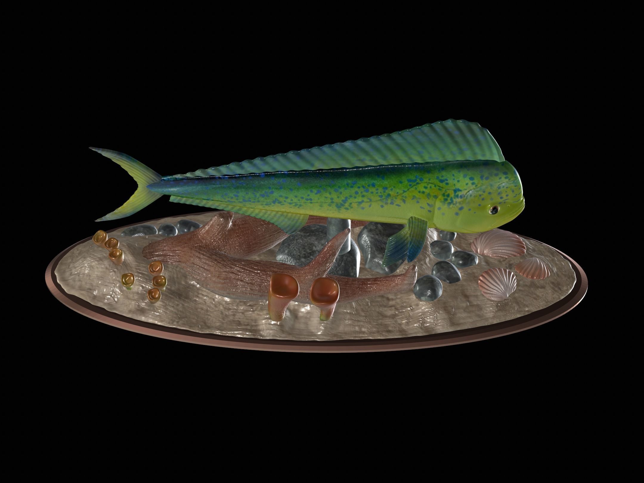 MAHI MAHI UNDERWATER STATUE DETAILED TEXTURE FOR 3D PRINTING 3D print model_6
