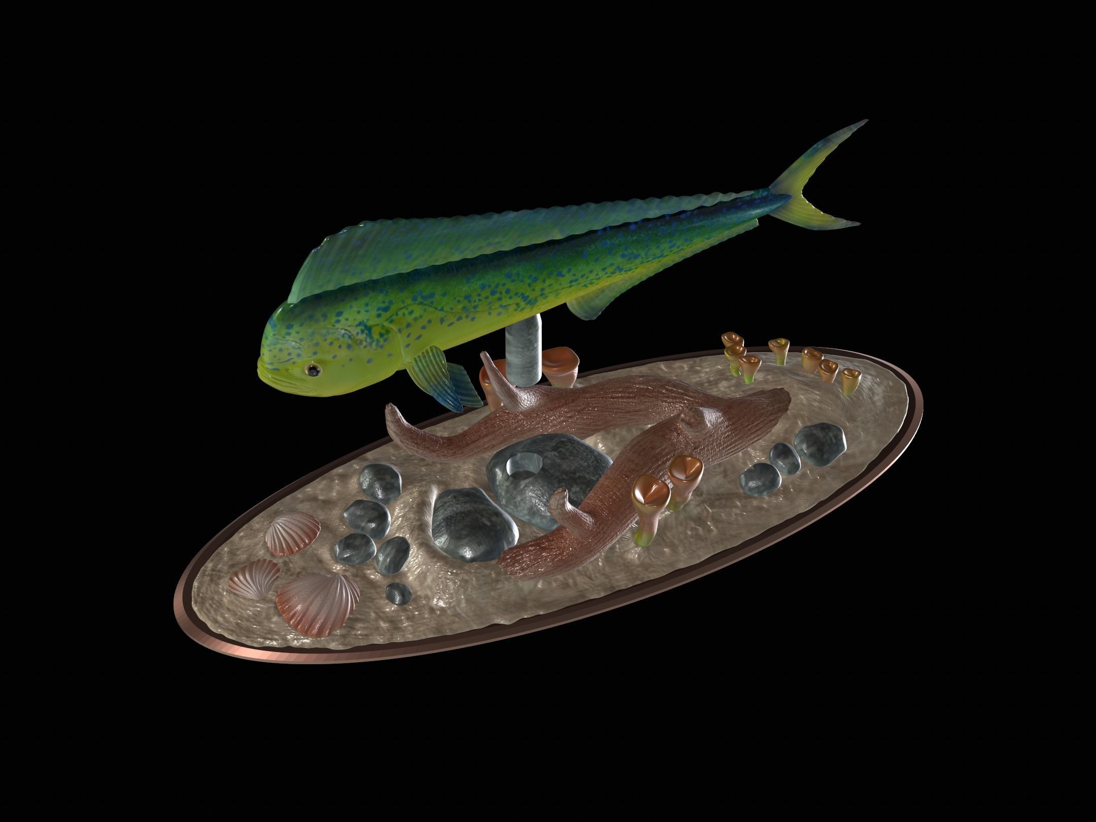 MAHI MAHI UNDERWATER STATUE DETAILED TEXTURE FOR 3D PRINTING 3D print model_12