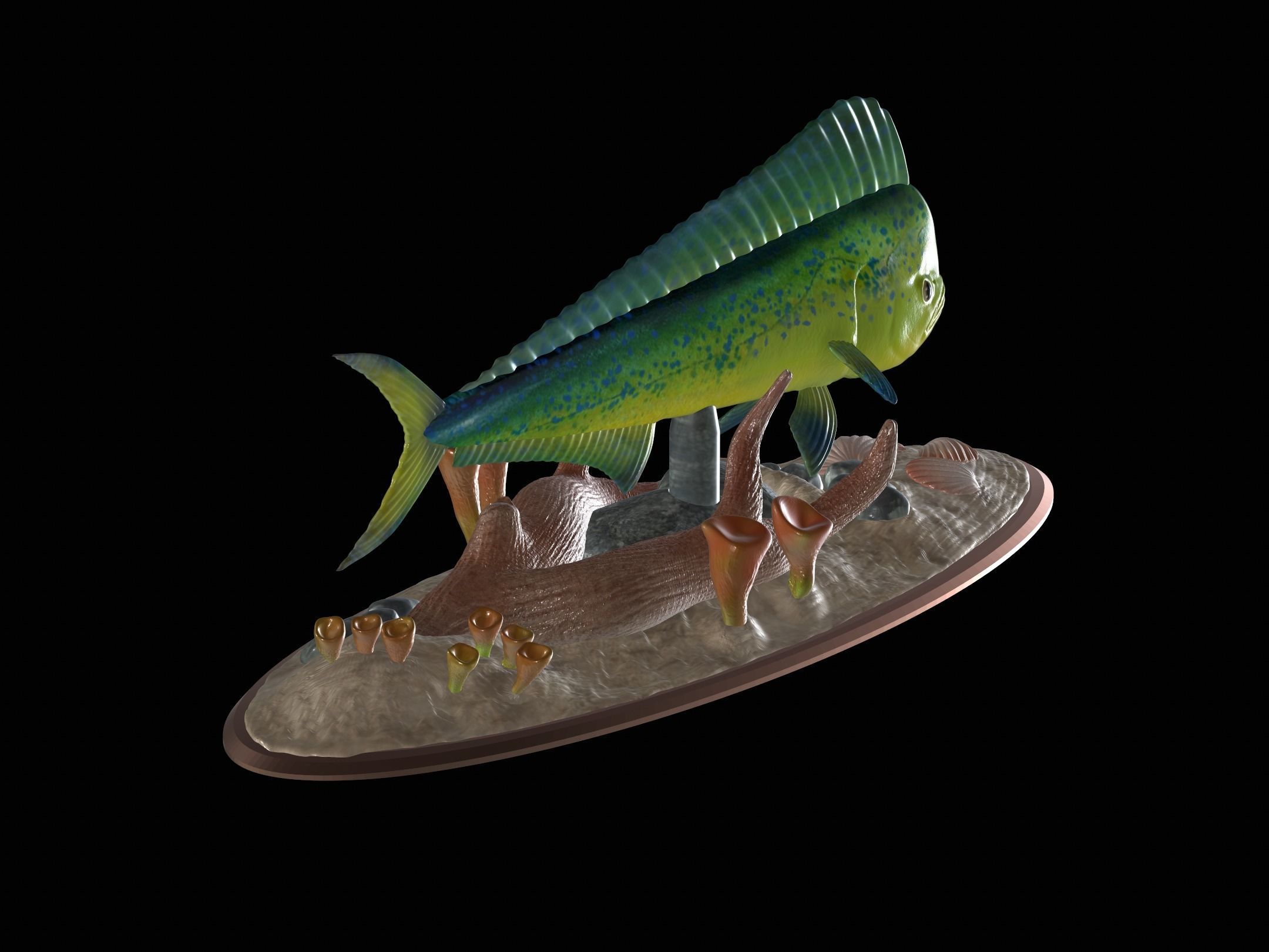 MAHI MAHI UNDERWATER STATUE DETAILED TEXTURE FOR 3D PRINTING 3D print model_13