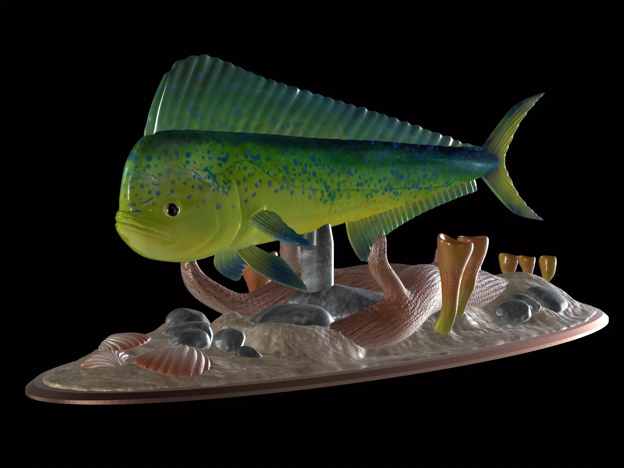 MAHI MAHI UNDERWATER STATUE DETAILED TEXTURE FOR 3D PRINTING 3D print model_0