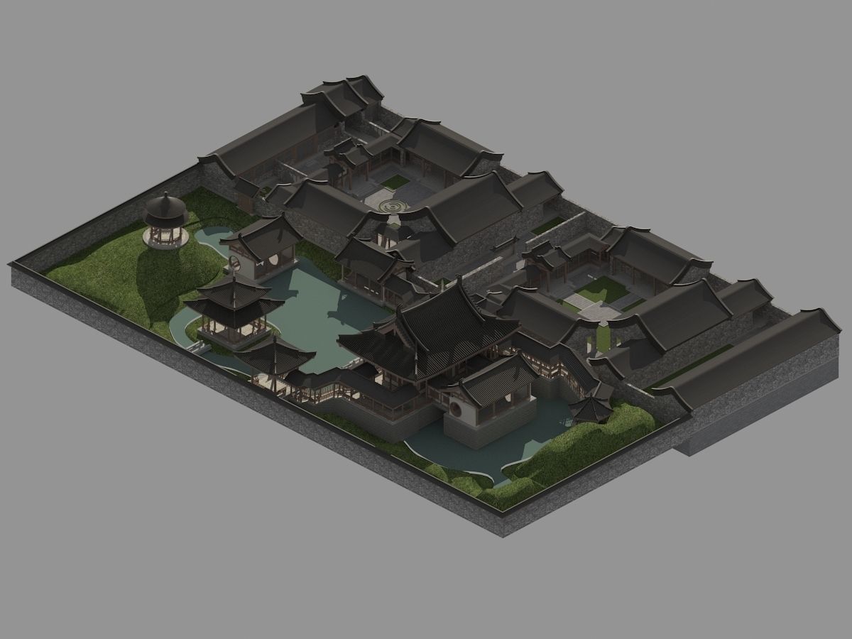Chinese-style courtyard 3D model_14