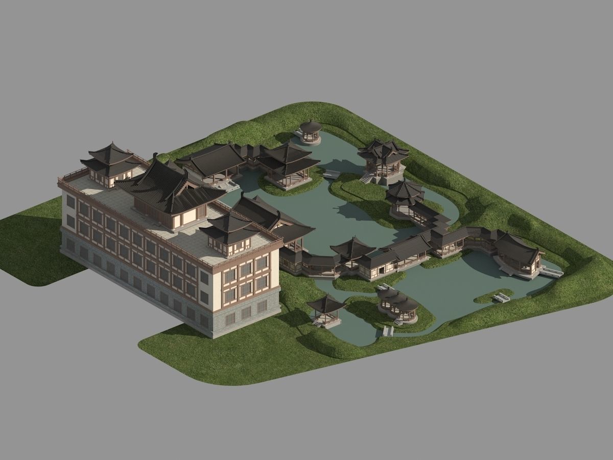 Chinese-style courtyard 3D model_9
