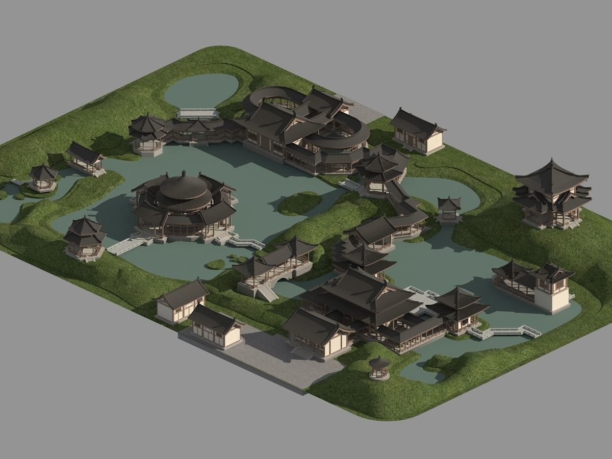 Chinese-style courtyard 3D model_3