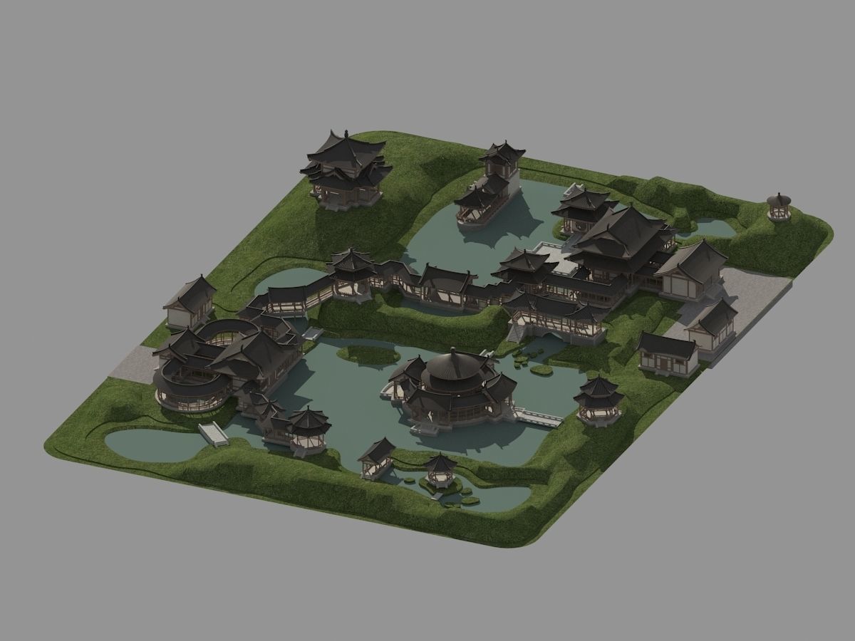 Chinese-style courtyard 3D model_2