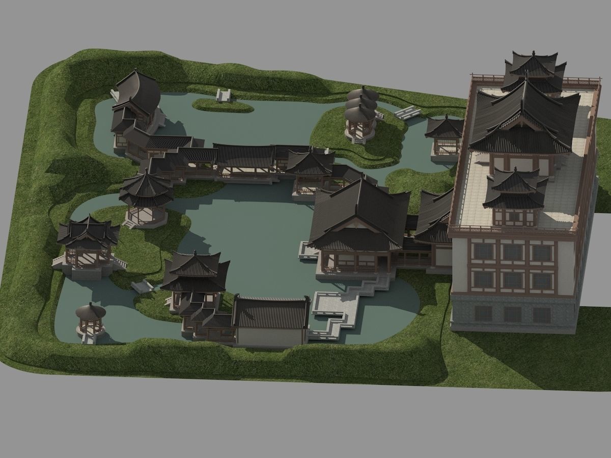 Chinese-style courtyard 3D model_8