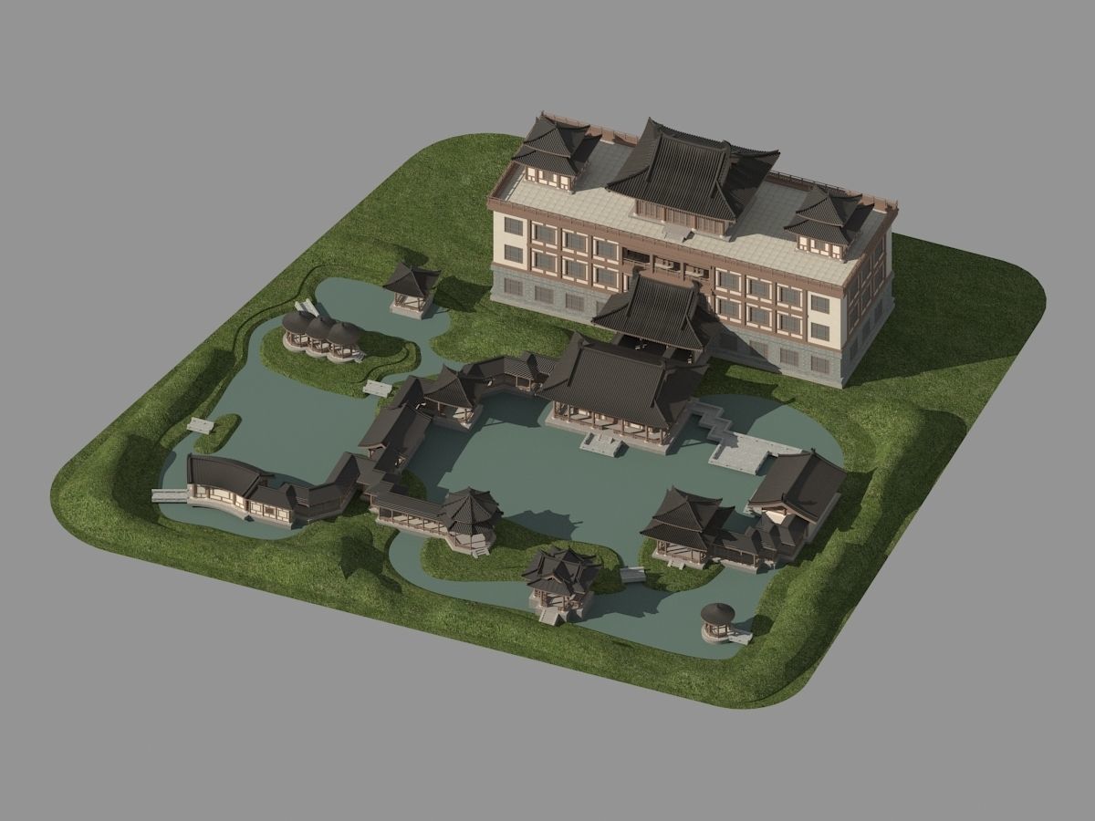 Chinese-style courtyard 3D model_7