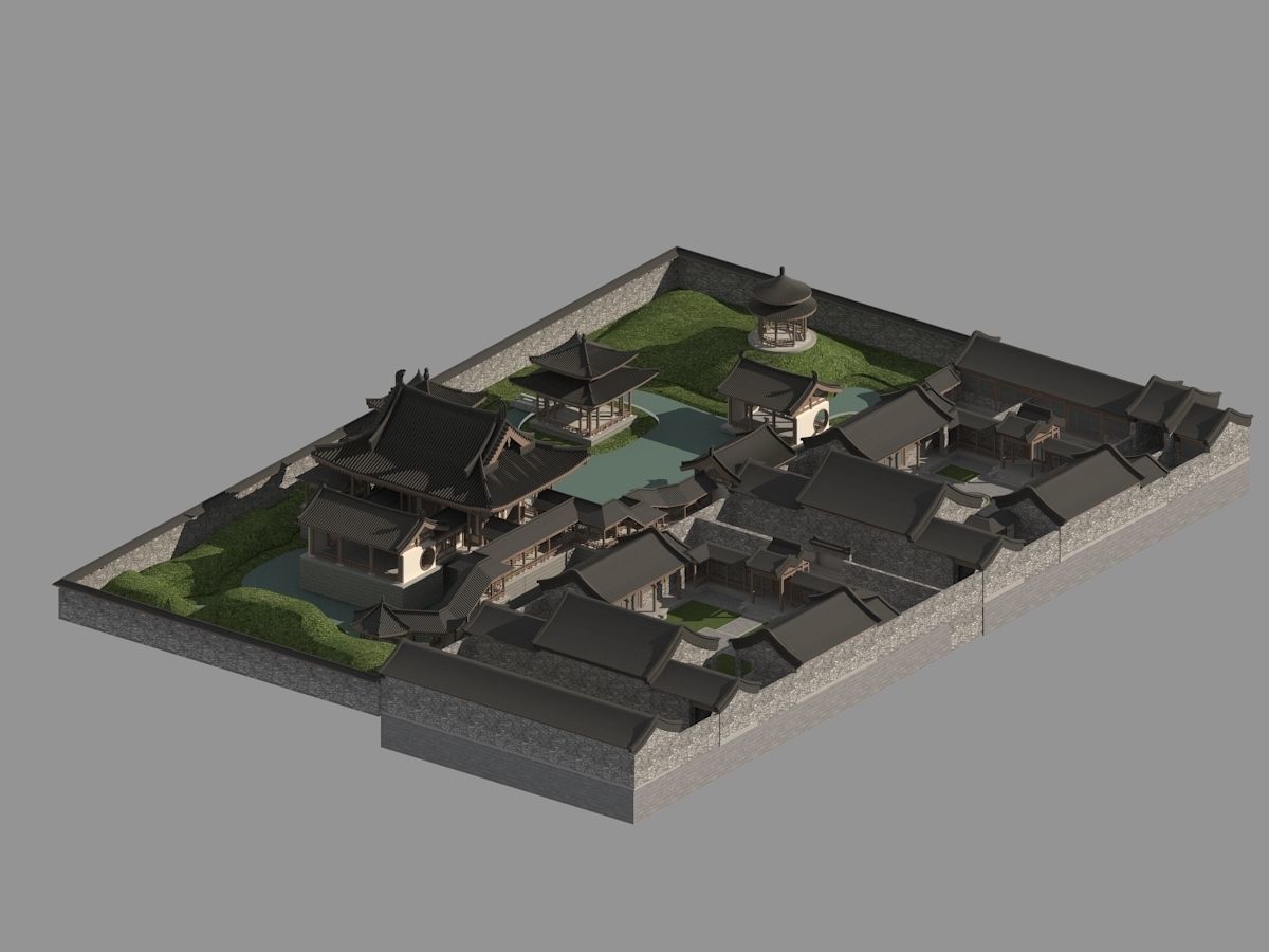 Chinese-style courtyard 3D model_15