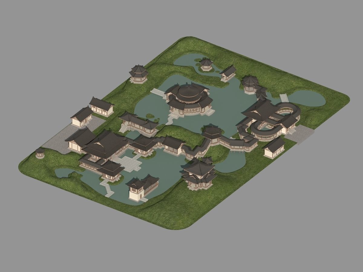 Chinese-style courtyard 3D model_4