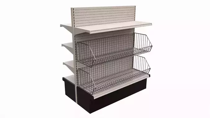 Store Shelving Double Sided Unit Small With Baskets 3D model