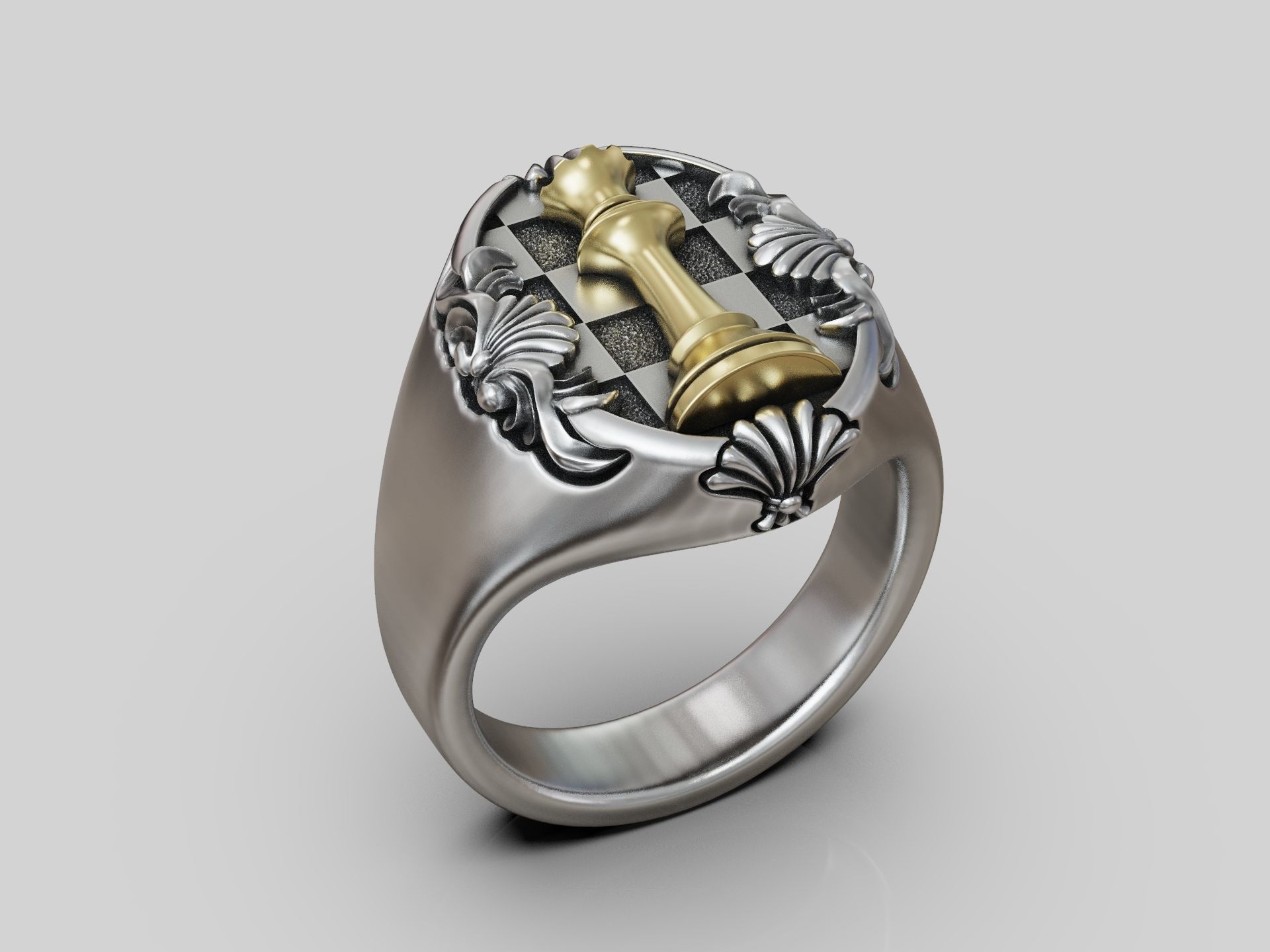 Chess Queen Ring floral scrolls 3D print model_2