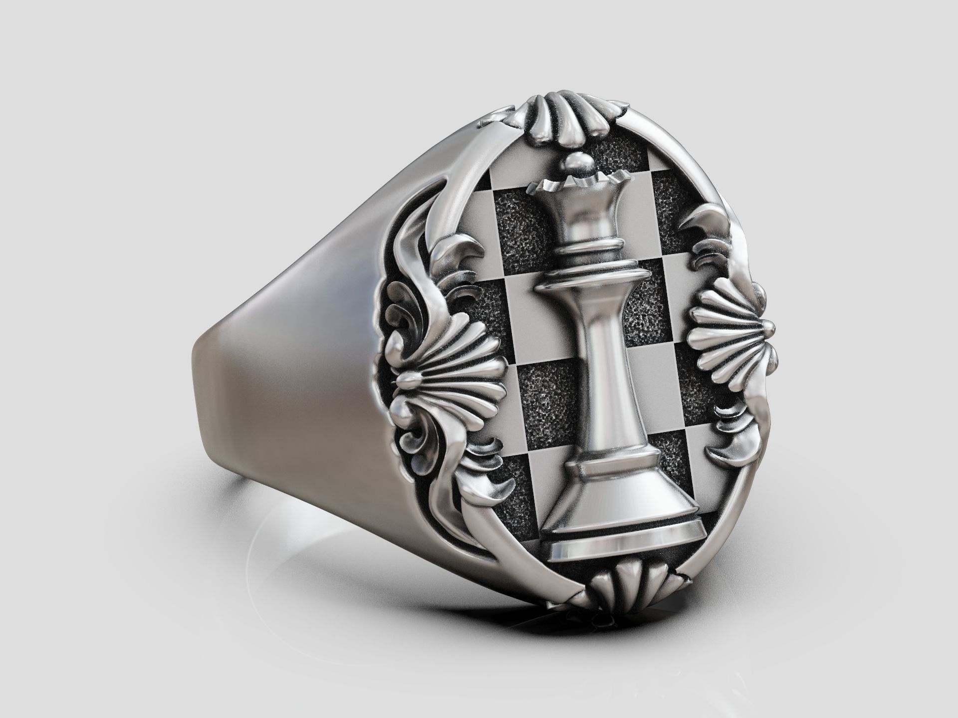 Chess Queen Ring floral scrolls 3D print model_11