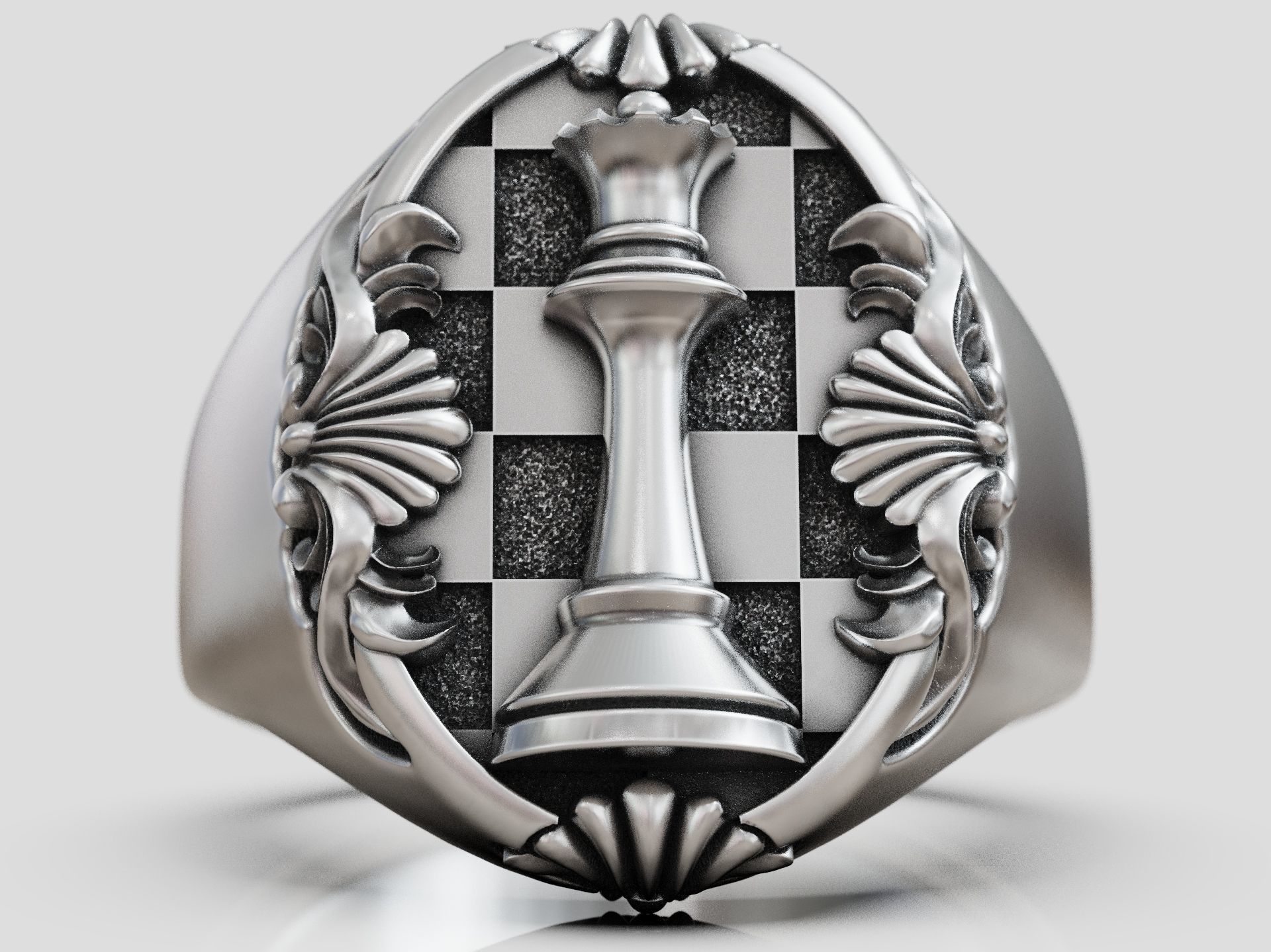Chess Queen Ring floral scrolls 3D print model_10