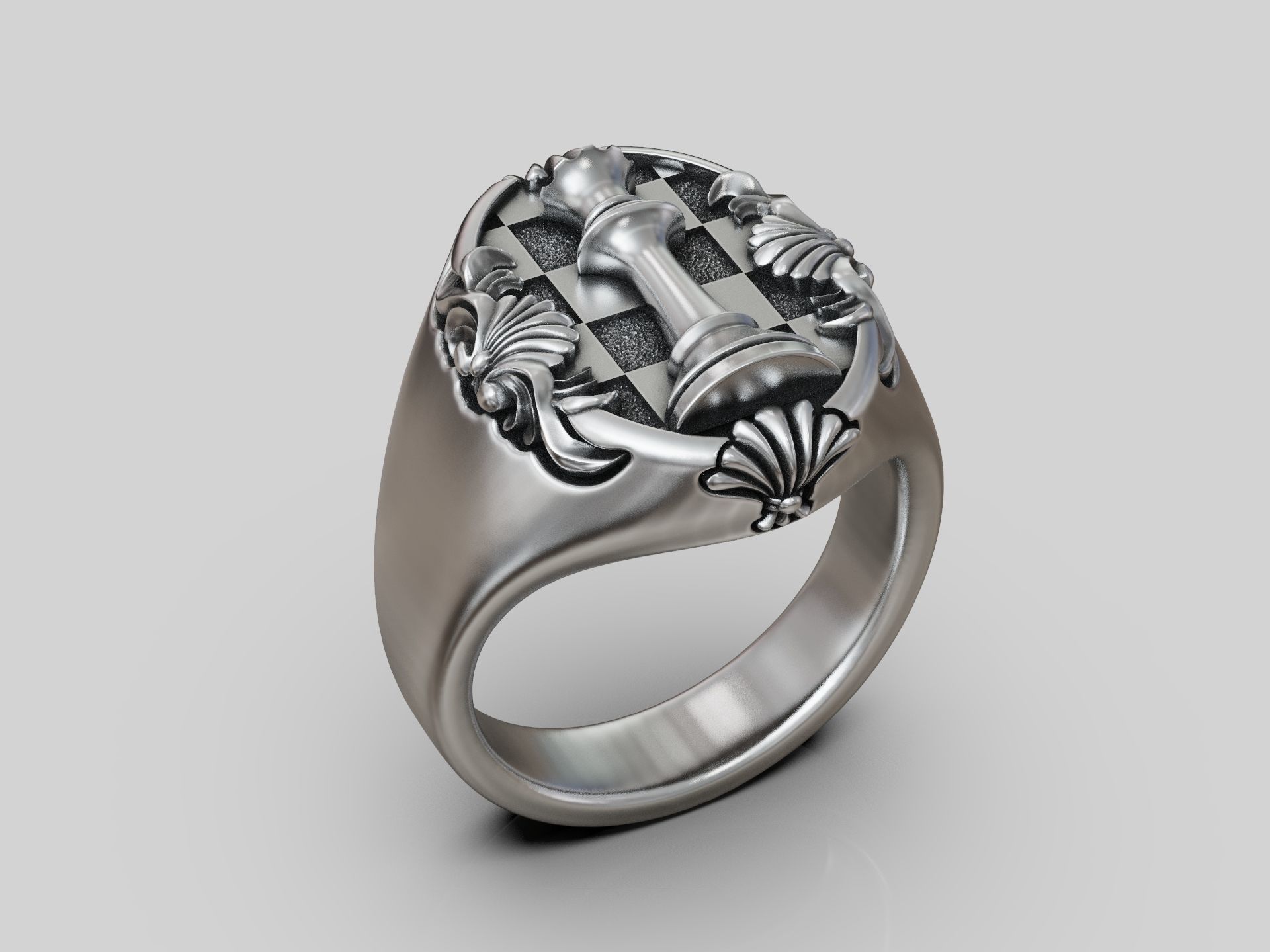 Chess Queen Ring floral scrolls 3D print model_3