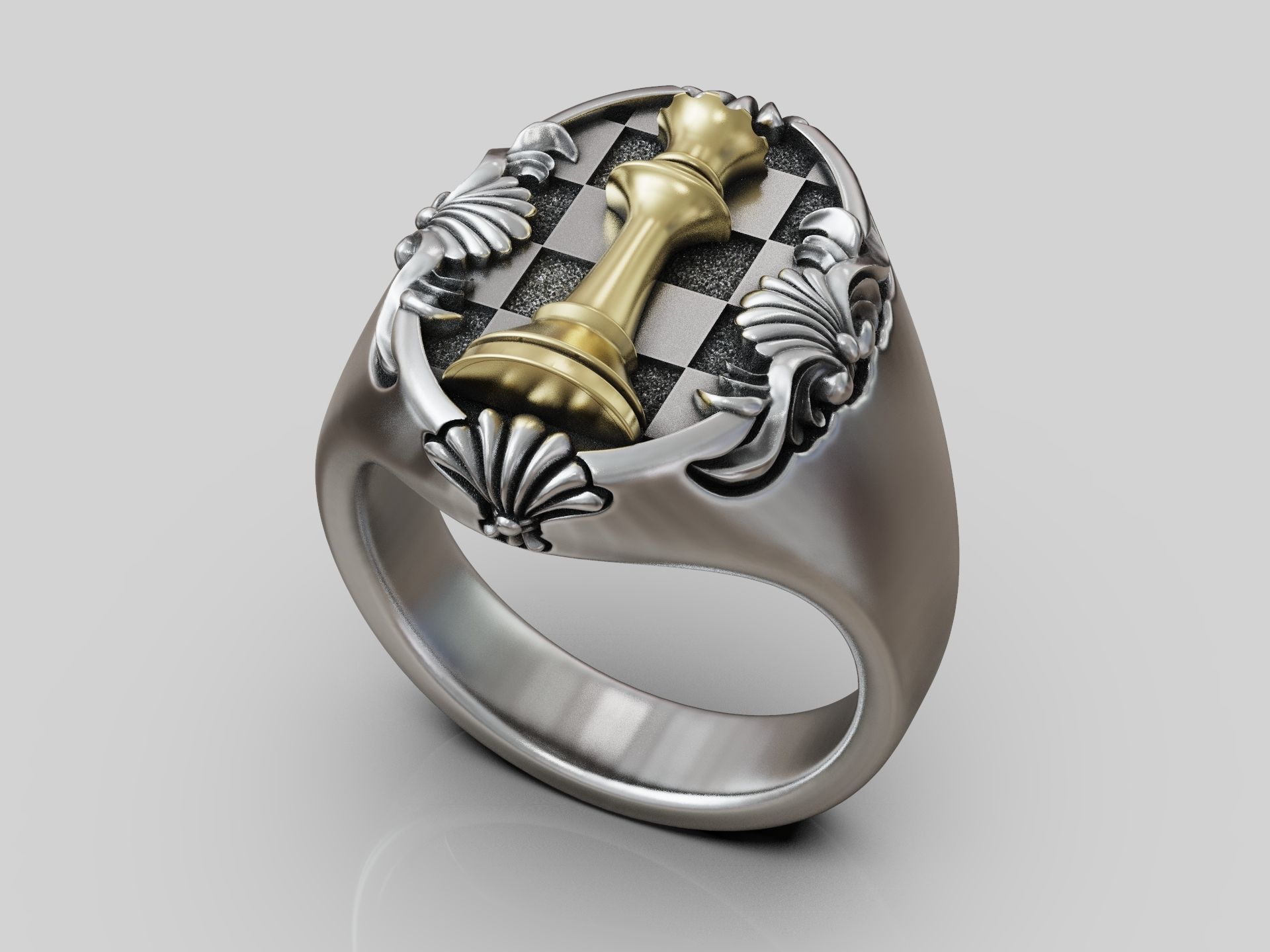Chess Queen Ring floral scrolls 3D print model_5