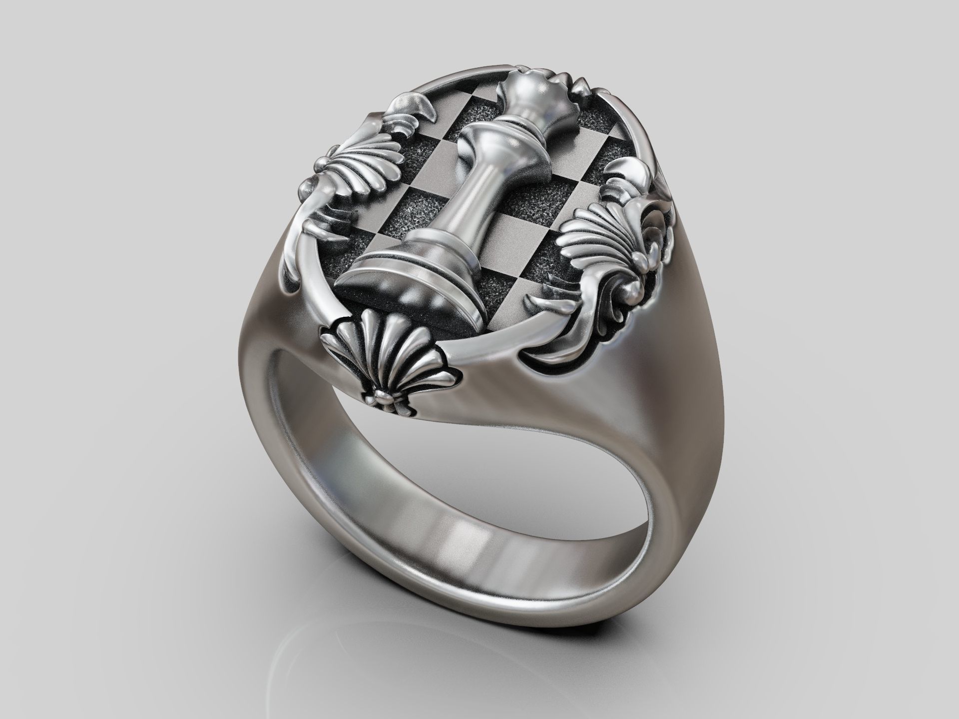 Chess Queen Ring floral scrolls 3D print model_4