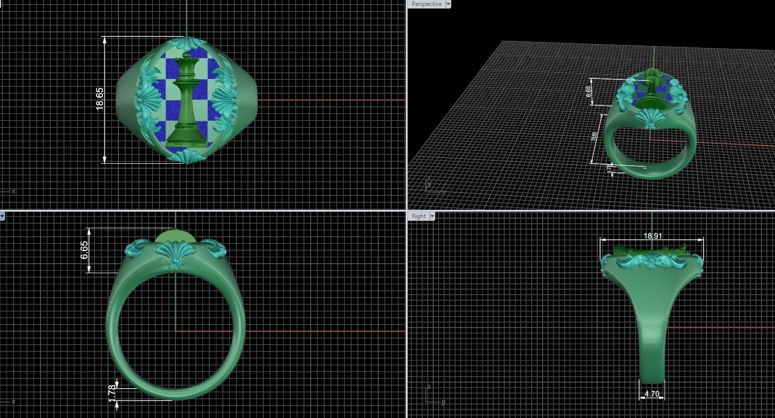 Chess Queen Ring floral scrolls 3D print model_16