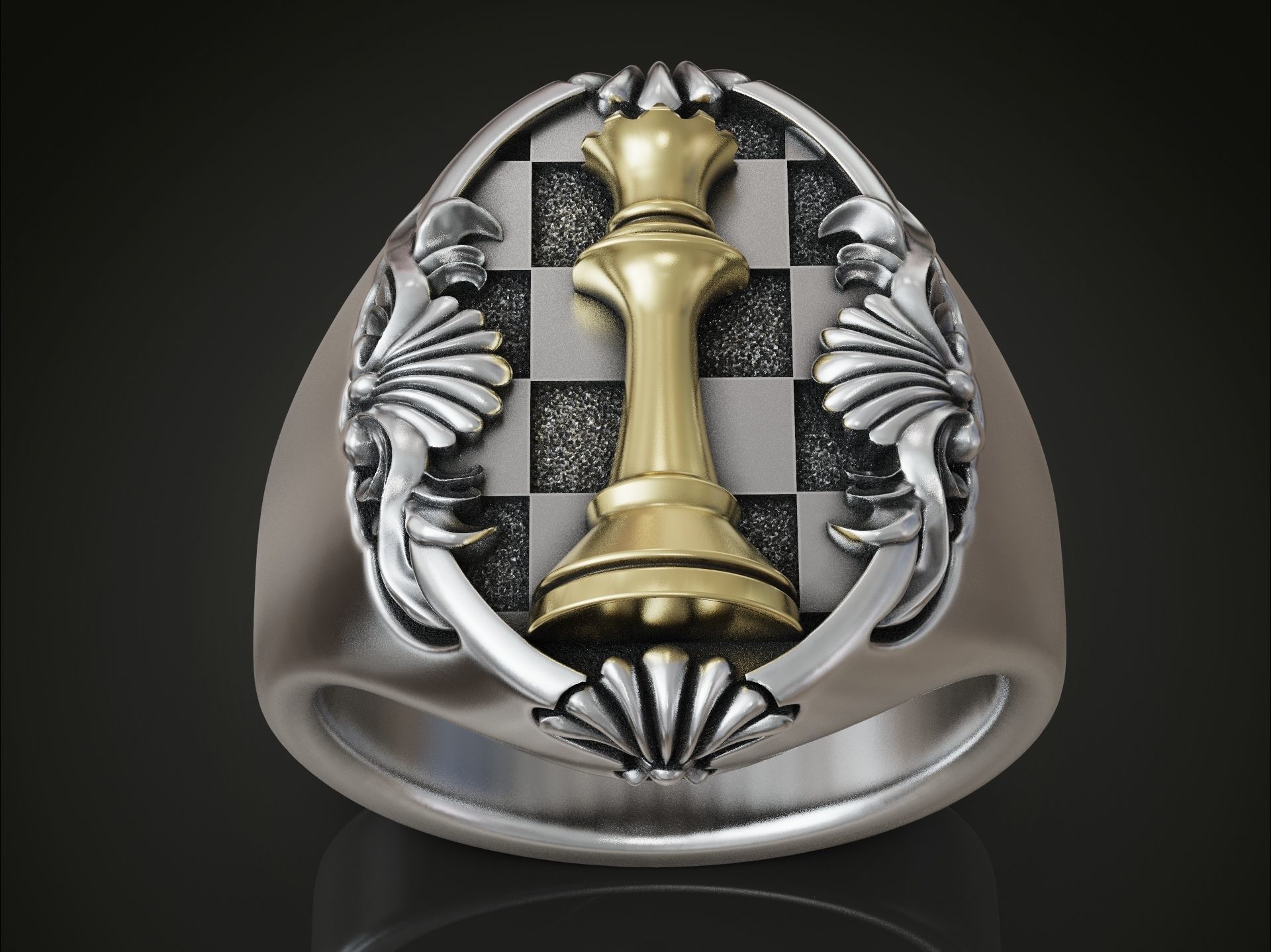 Chess Queen Ring floral scrolls 3D print model_12