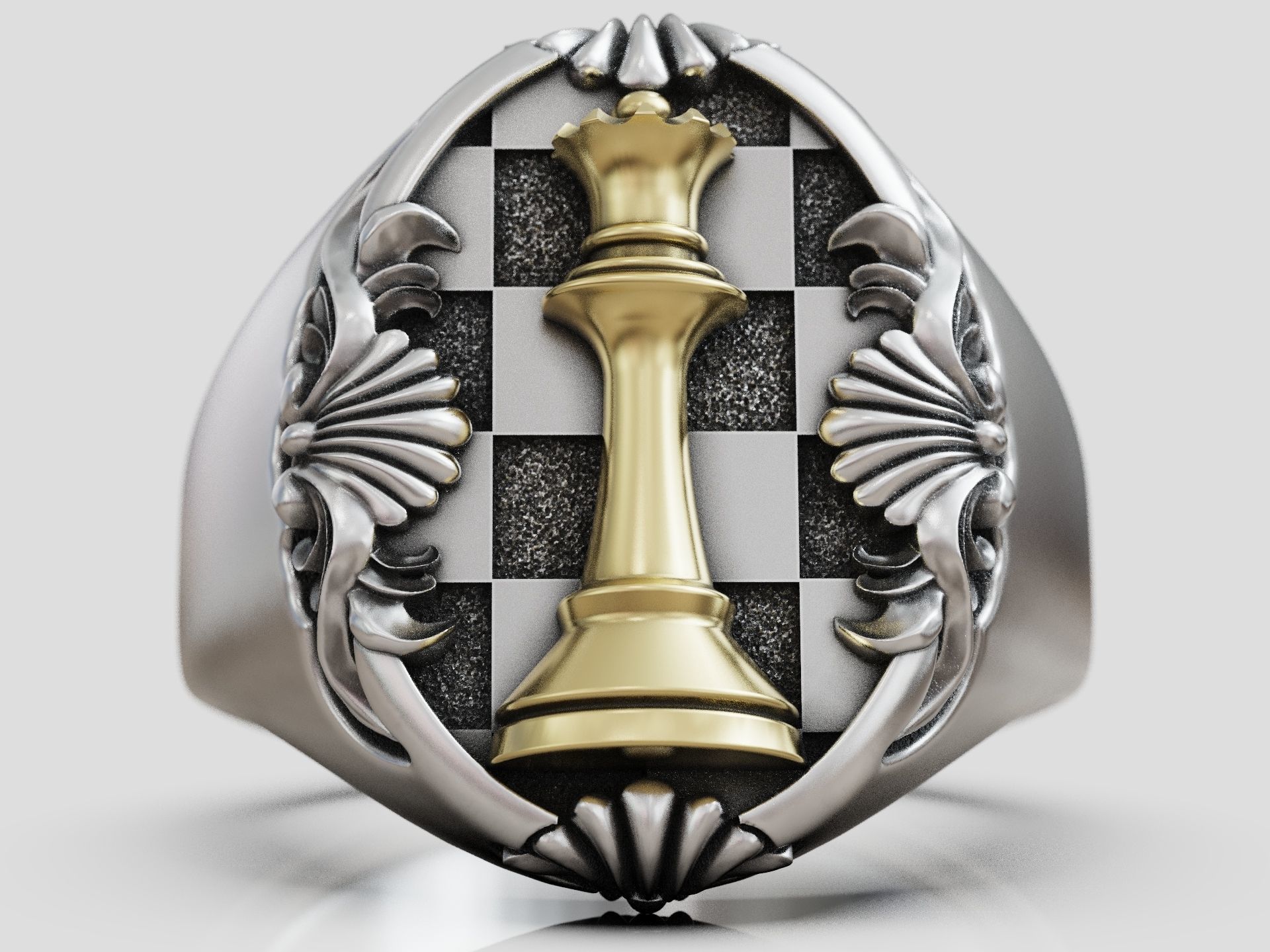 Chess Queen Ring floral scrolls 3D print model_9