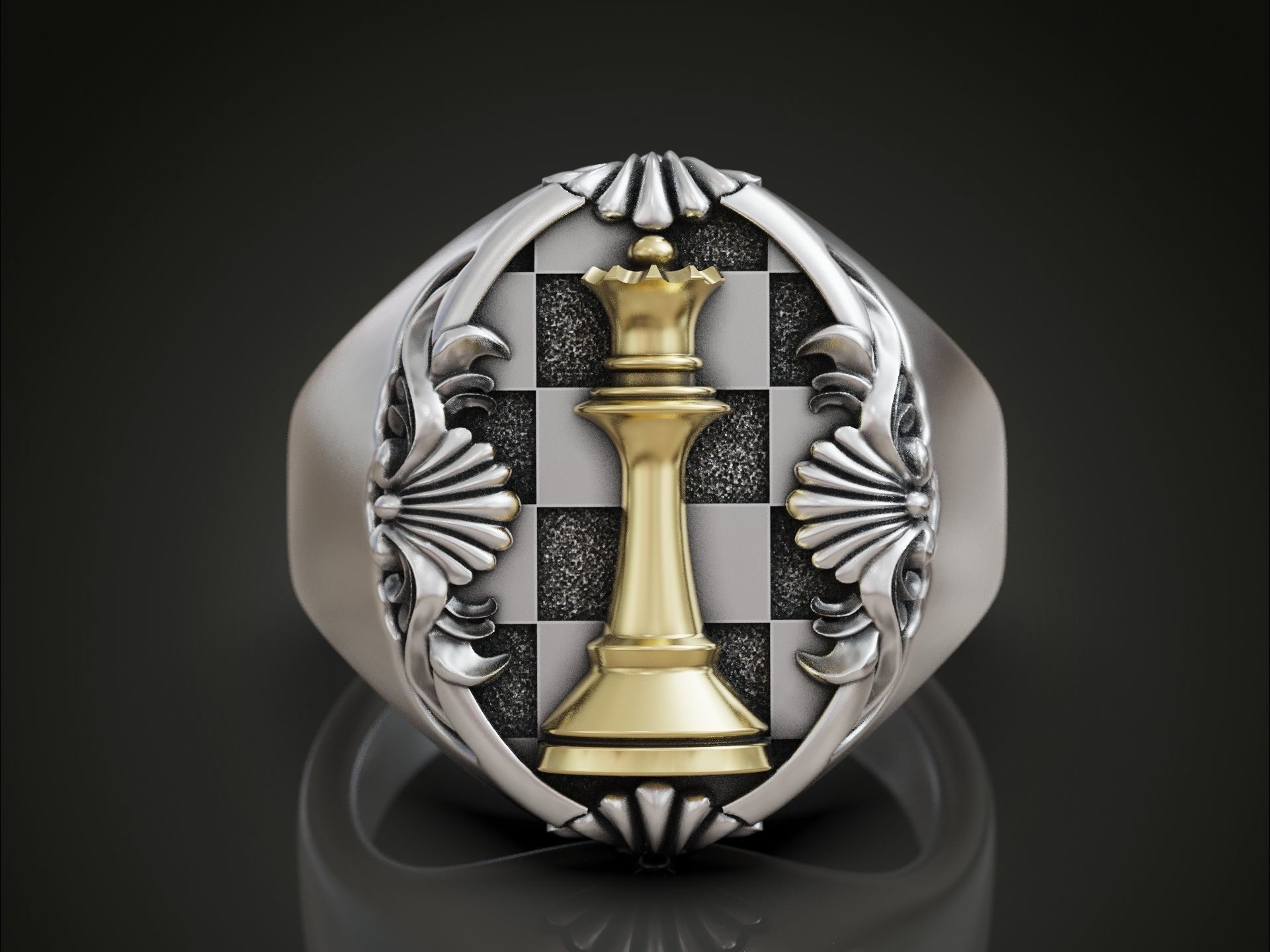 Chess Queen Ring floral scrolls 3D print model_15