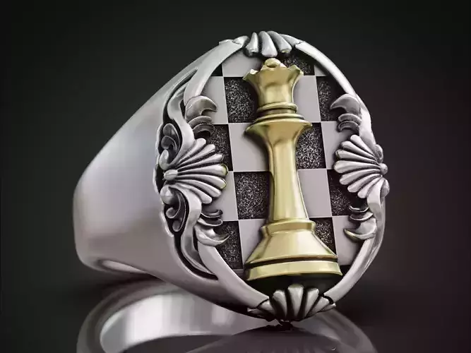 Chess Queen Ring floral scrolls 3D print model