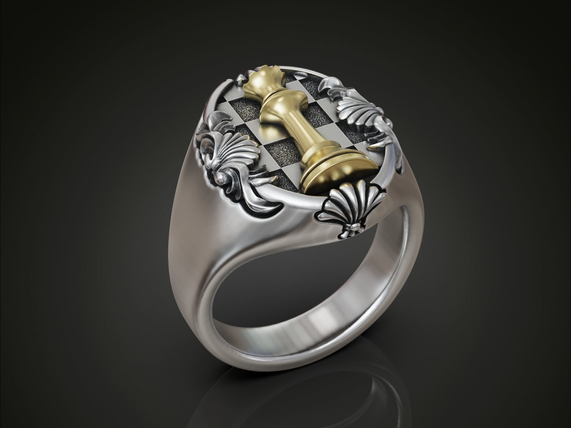 Chess Queen Ring floral scrolls 3D print model_13