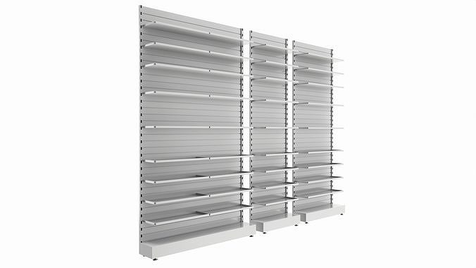 Store Slatwall Metal Wall Shelf Unit 3D model