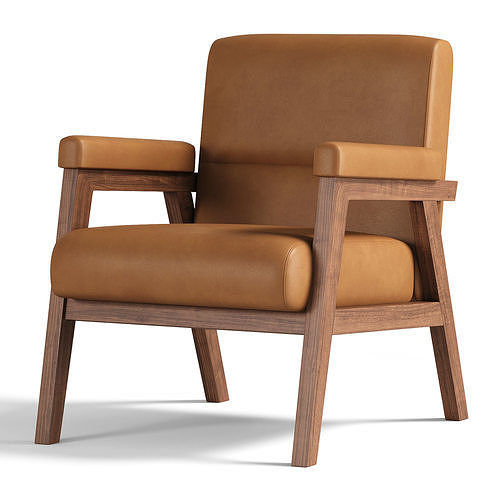 Arnee Wooden Upholstered Armchair 3D model 3