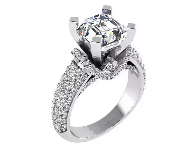 Peg Setting Emerald Diamond Ring 3079