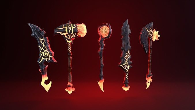 Fantasy Fire Weapon Set Low-poly 3D model