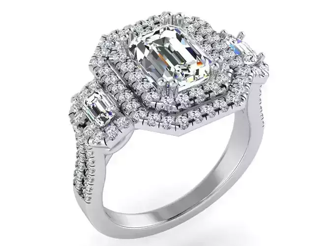 Emerald Double Halo Ring 3088